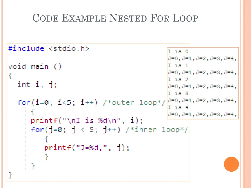 c ode e xample n ested f or l oop