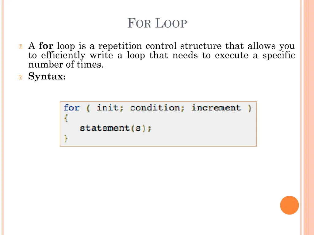 f or l oop
