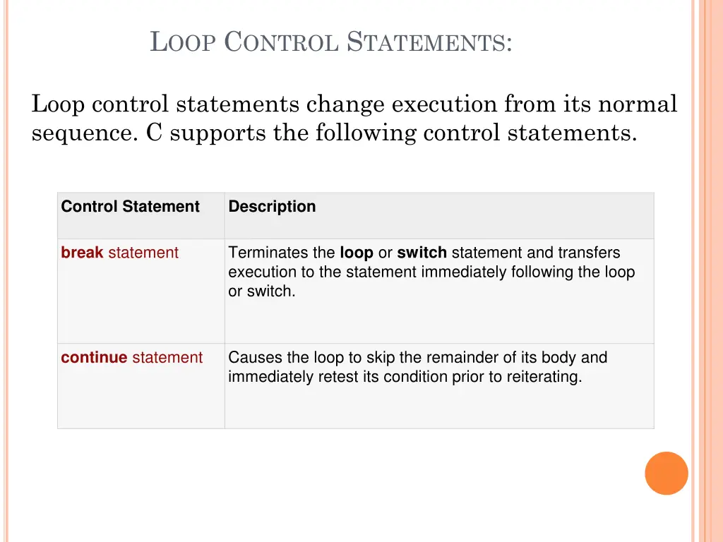 l oop c ontrol s tatements
