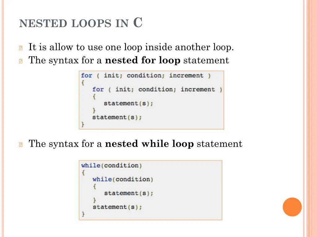 nested loops in c