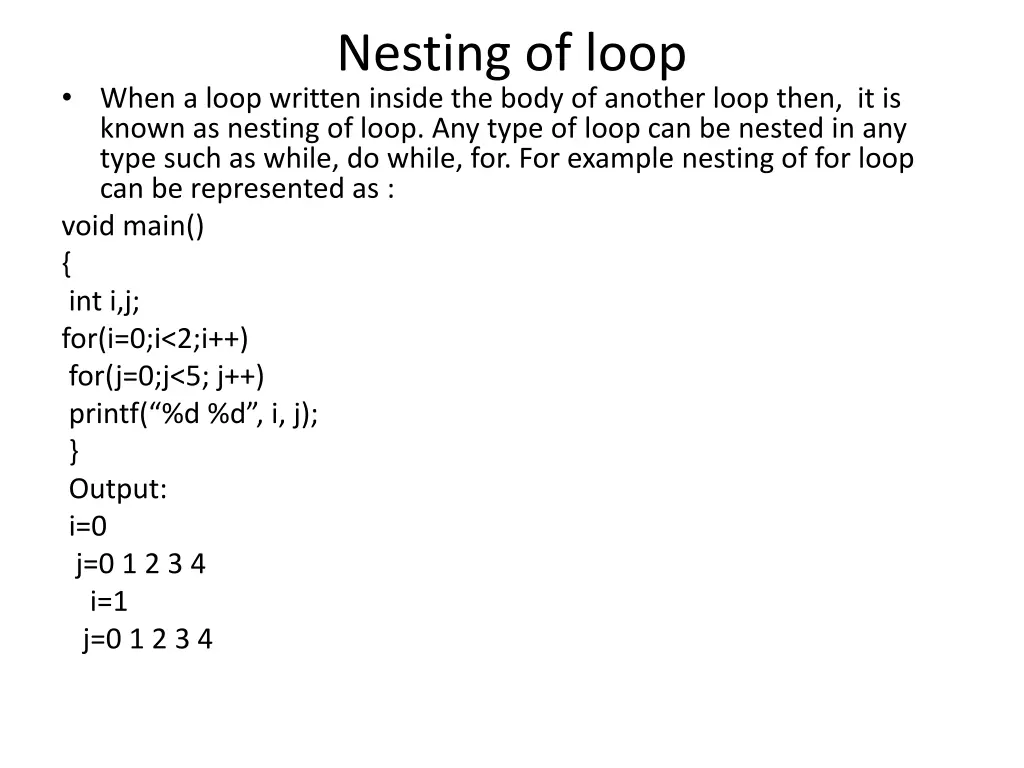 nesting of loop