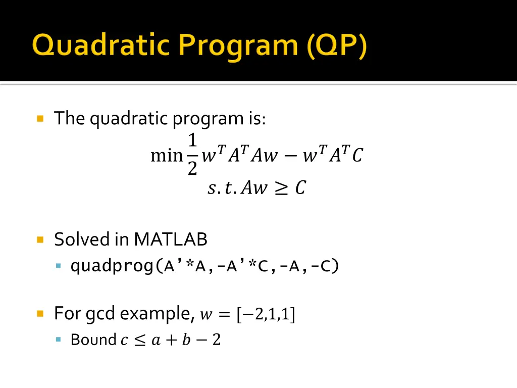 the quadratic program is min1