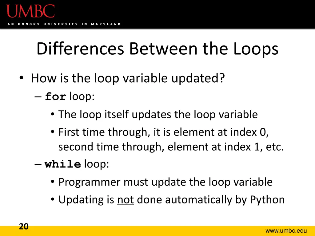differences between the loops 2