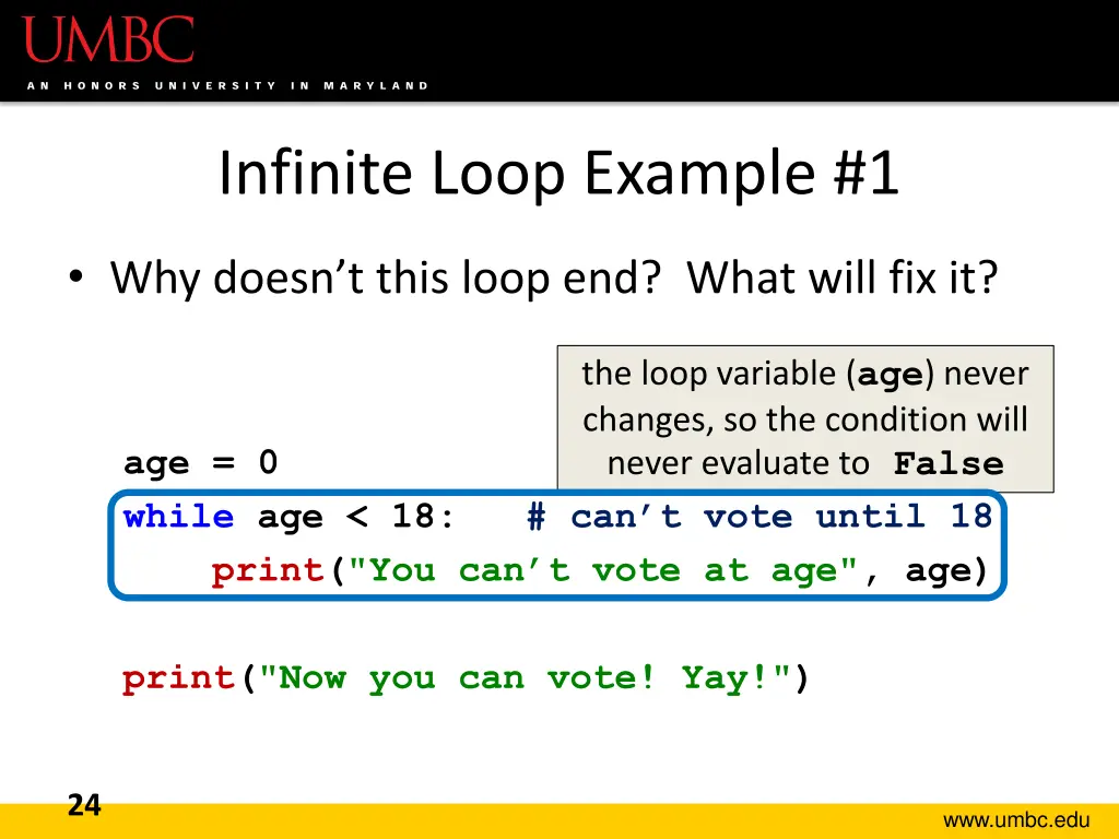 infinite loop example 1 1