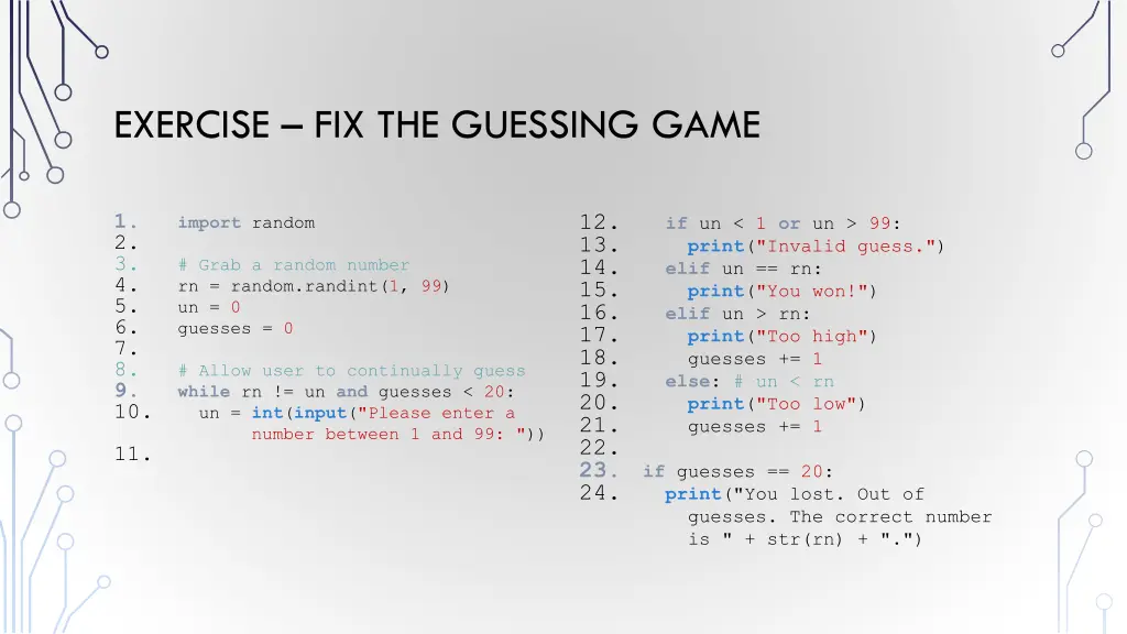 exercise fix the guessing game 1