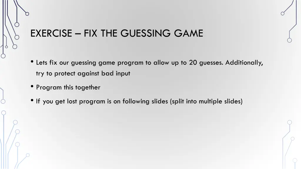 exercise fix the guessing game