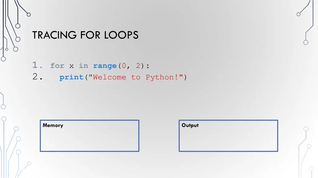 tracing for loops