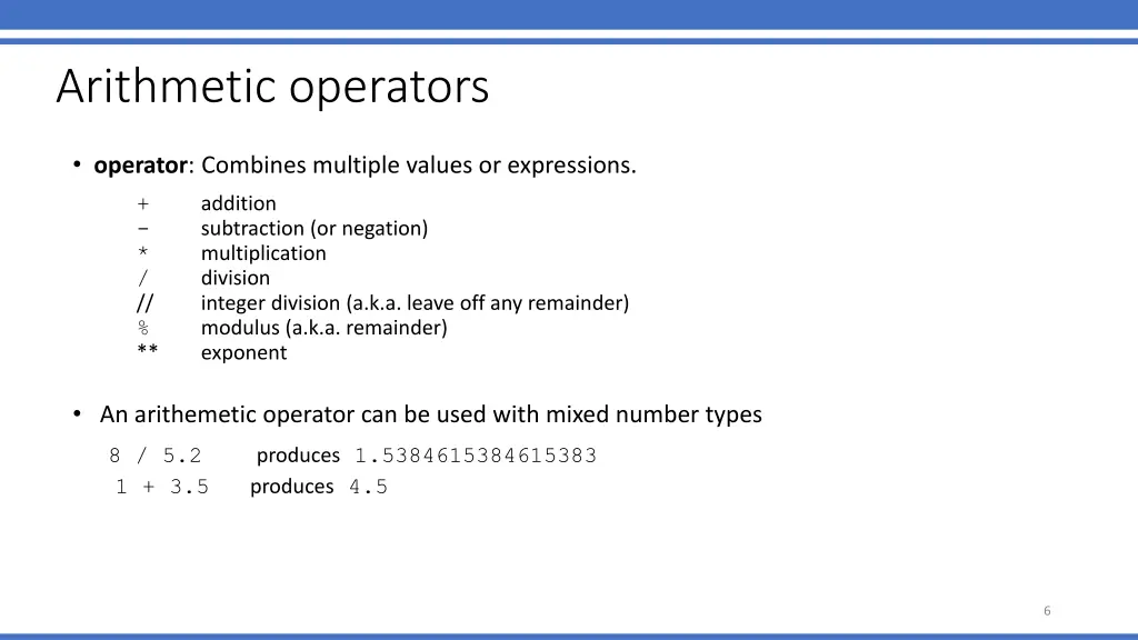 arithmetic operators