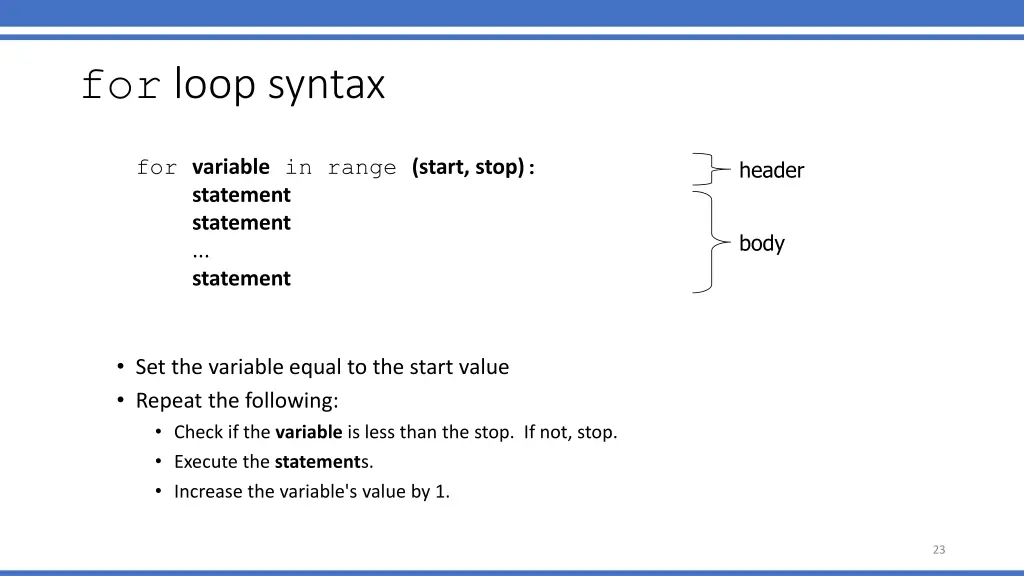 for loop syntax