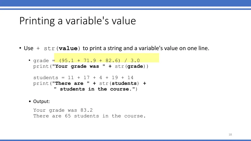 printing a variable s value