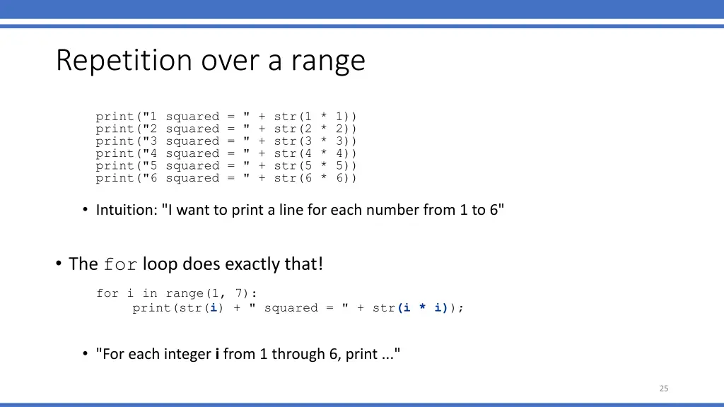 repetition over a range
