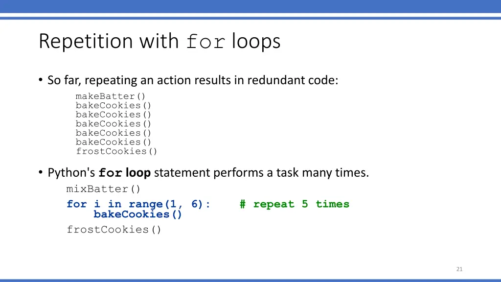 repetition with for loops
