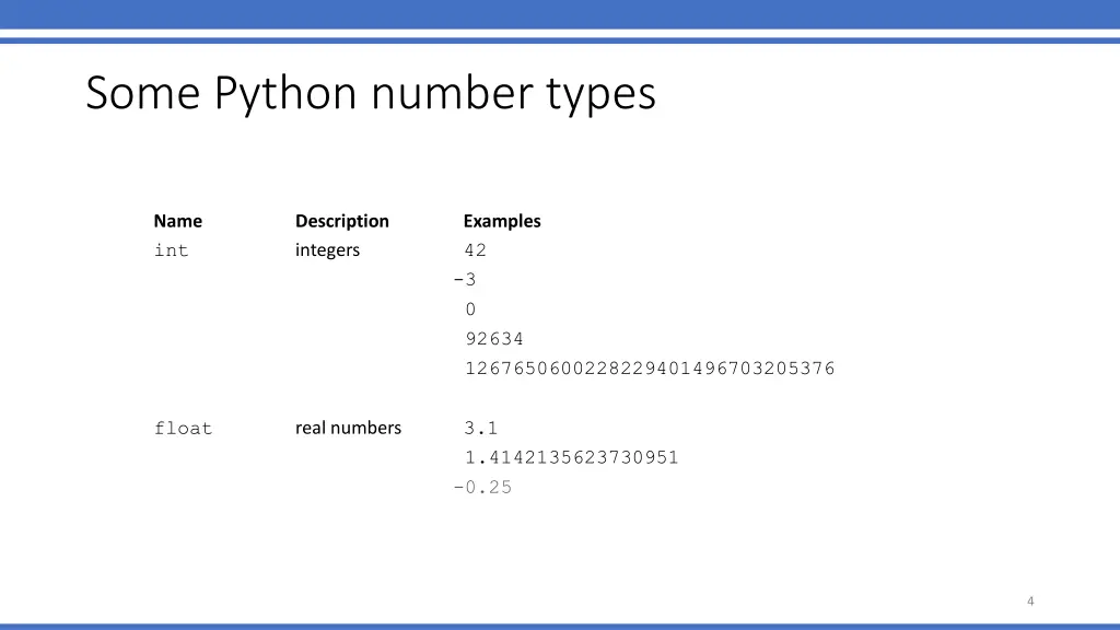 some python number types