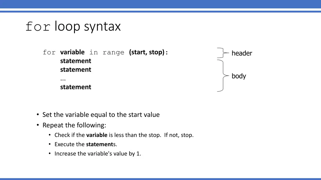 for loop syntax