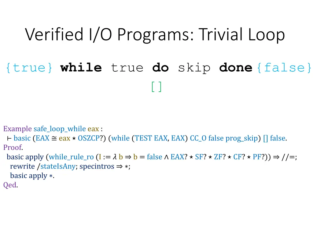 verified i o programs trivial loop