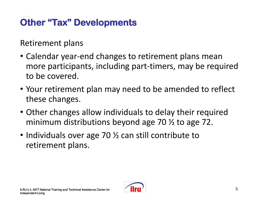 slide slide 5 5 other tax developments other