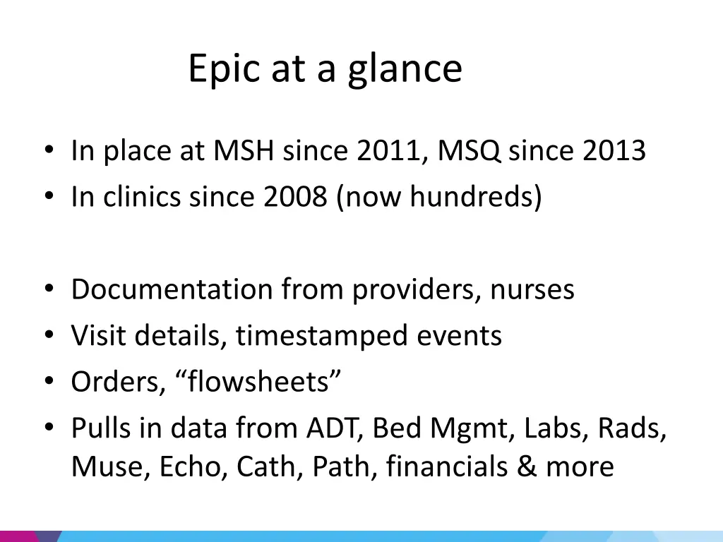 epic at a glance