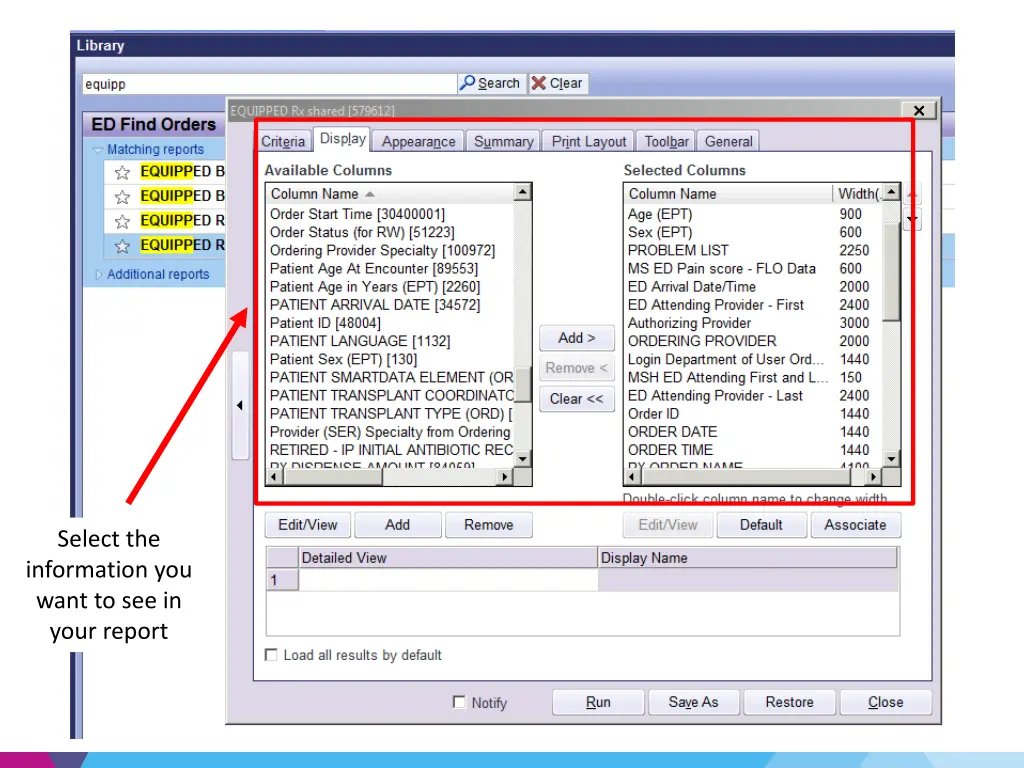 select the information you want to see in your
