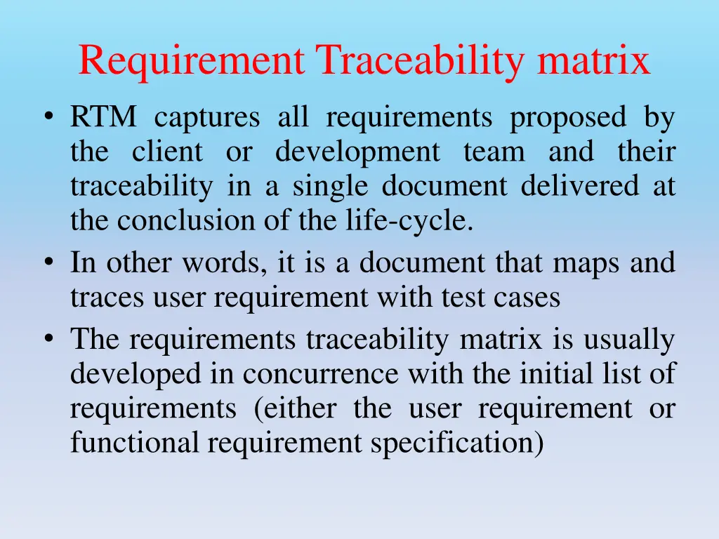 requirement traceability matrix rtm captures