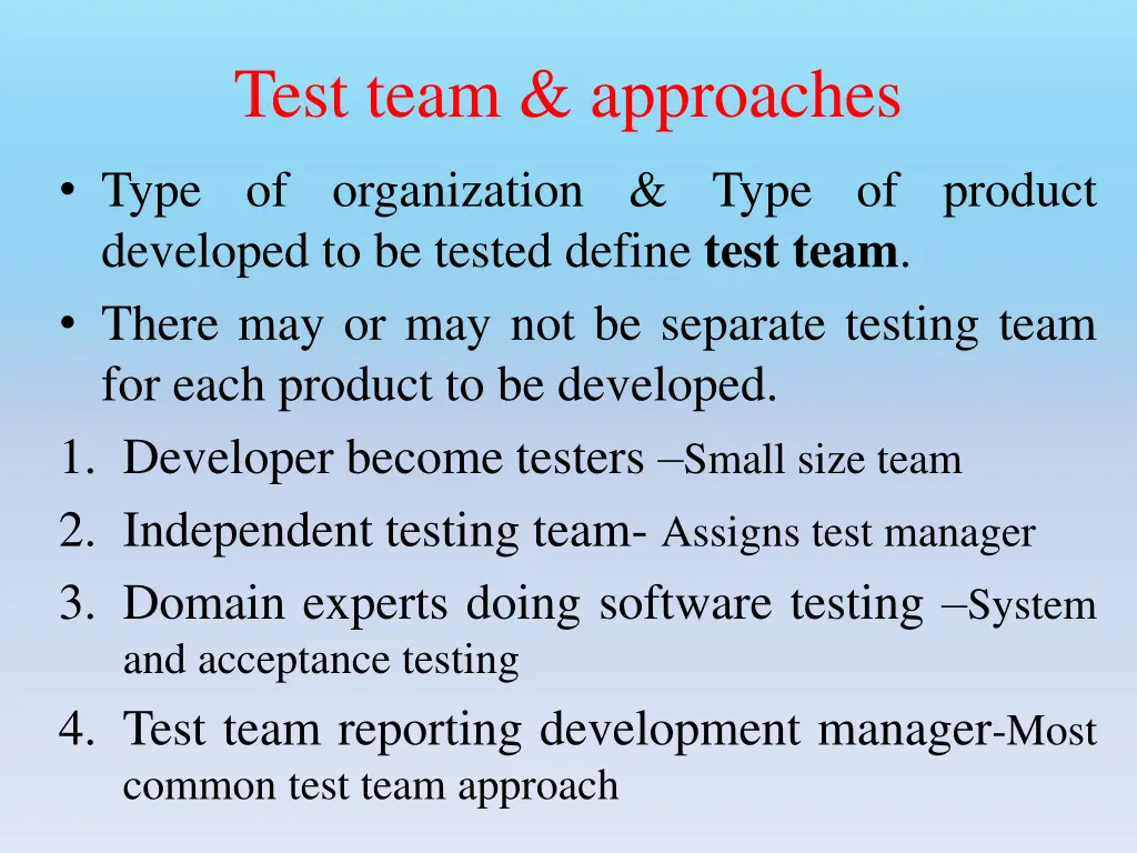 test team approaches
