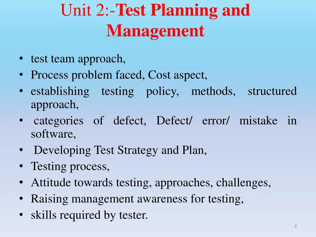 unit 2 test planning and management 1