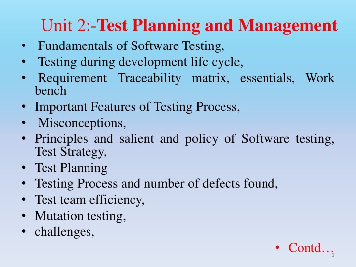 unit 2 test planning and management