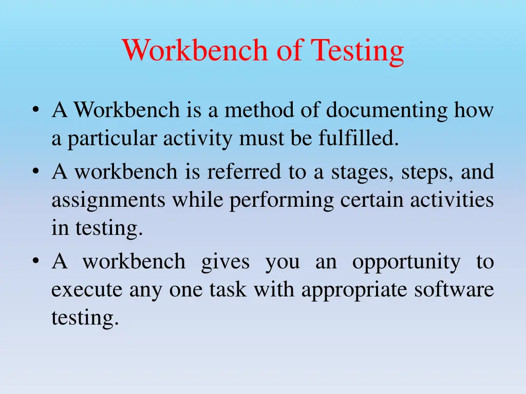 workbench of testing