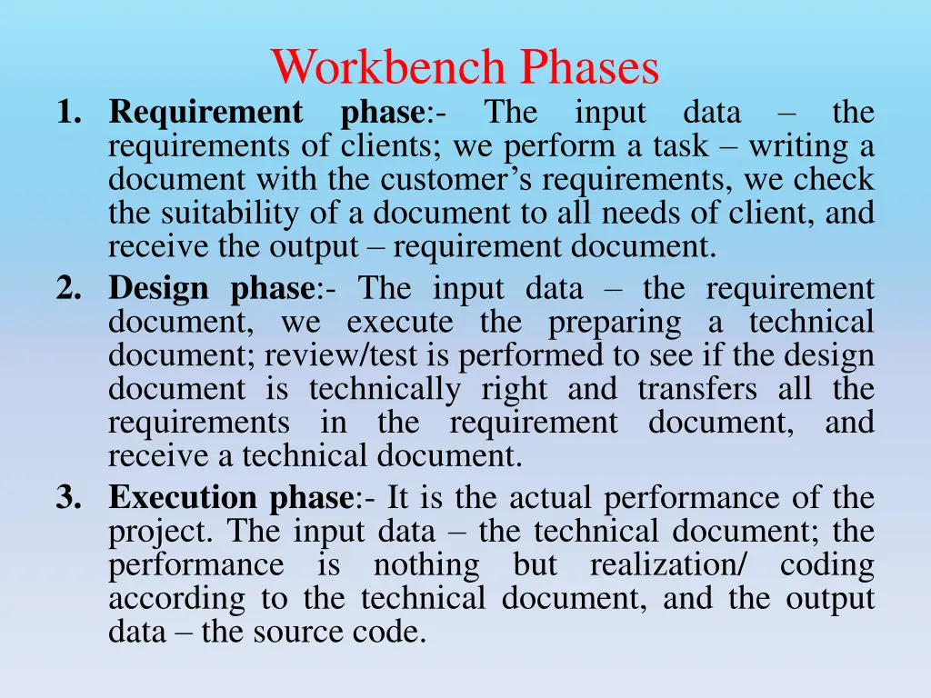 workbench phases