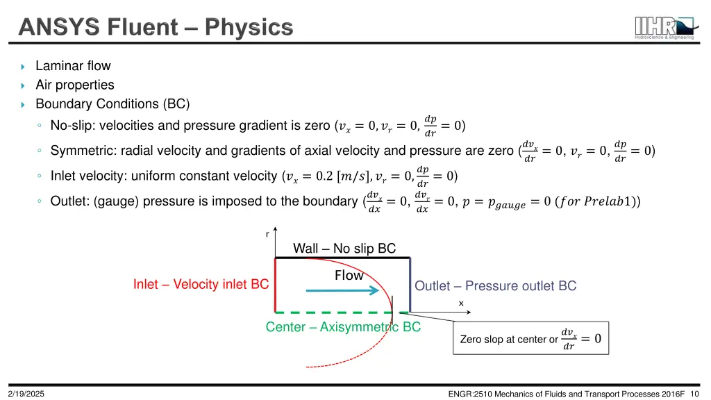 laminar flow air properties boundary conditions