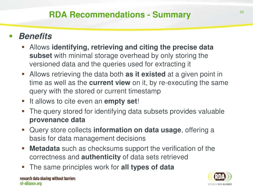rda recommendations summary