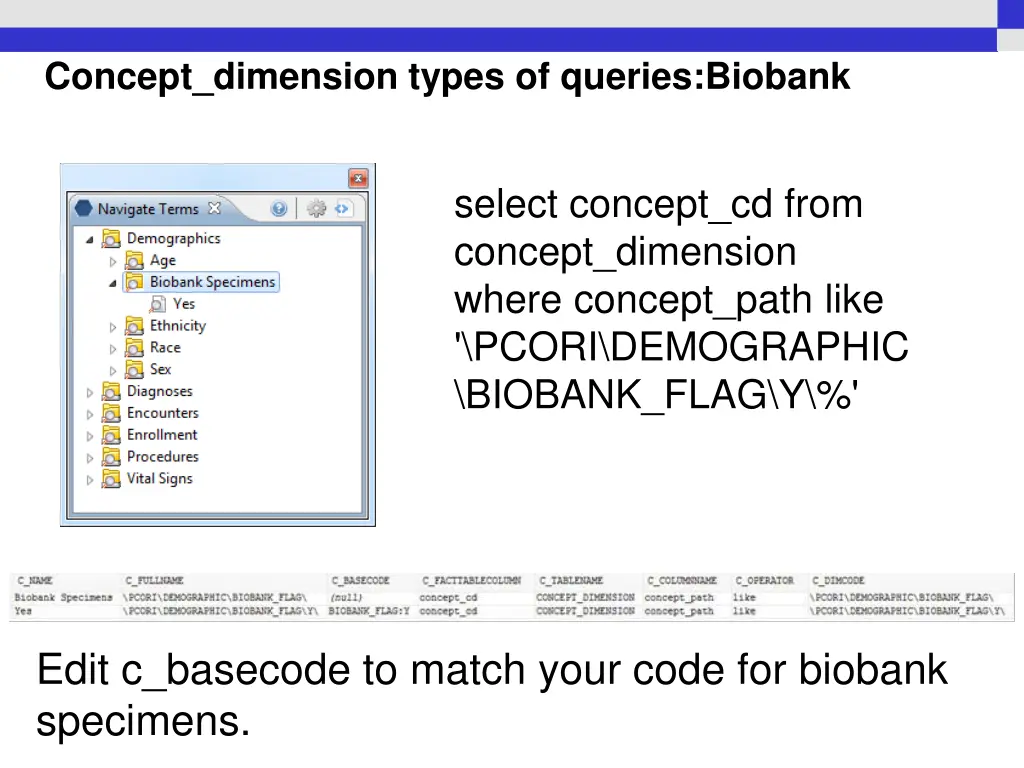 concept dimension types of queries biobank
