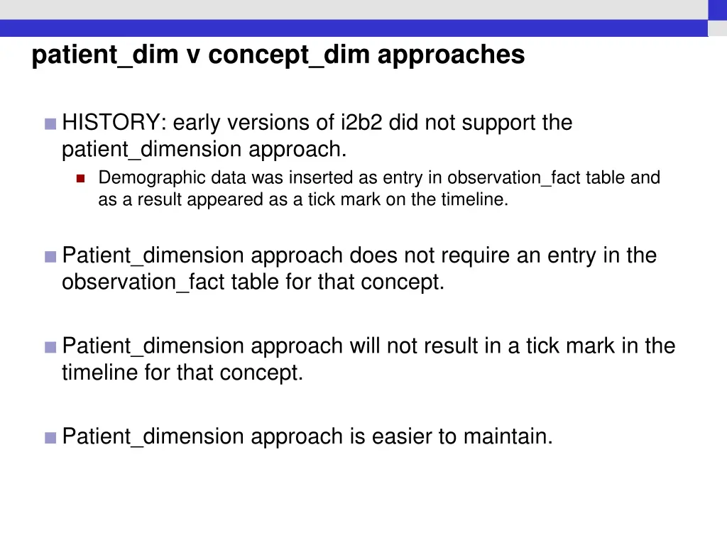 patient dim v concept dim approaches