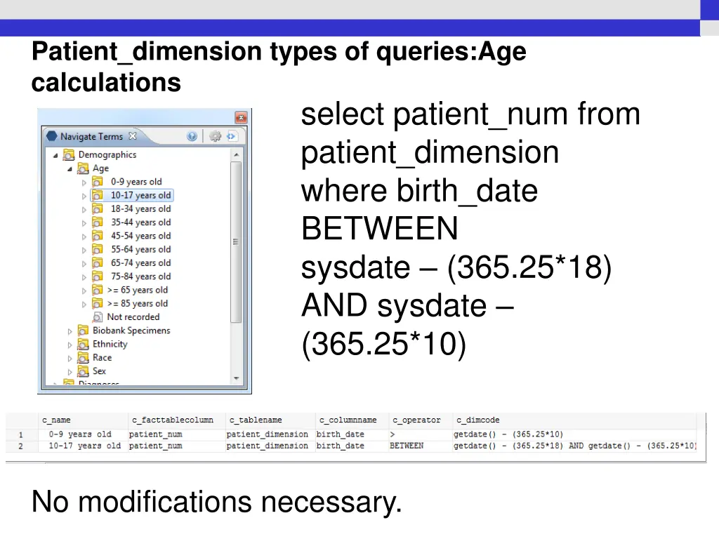 patient dimension types of queries
