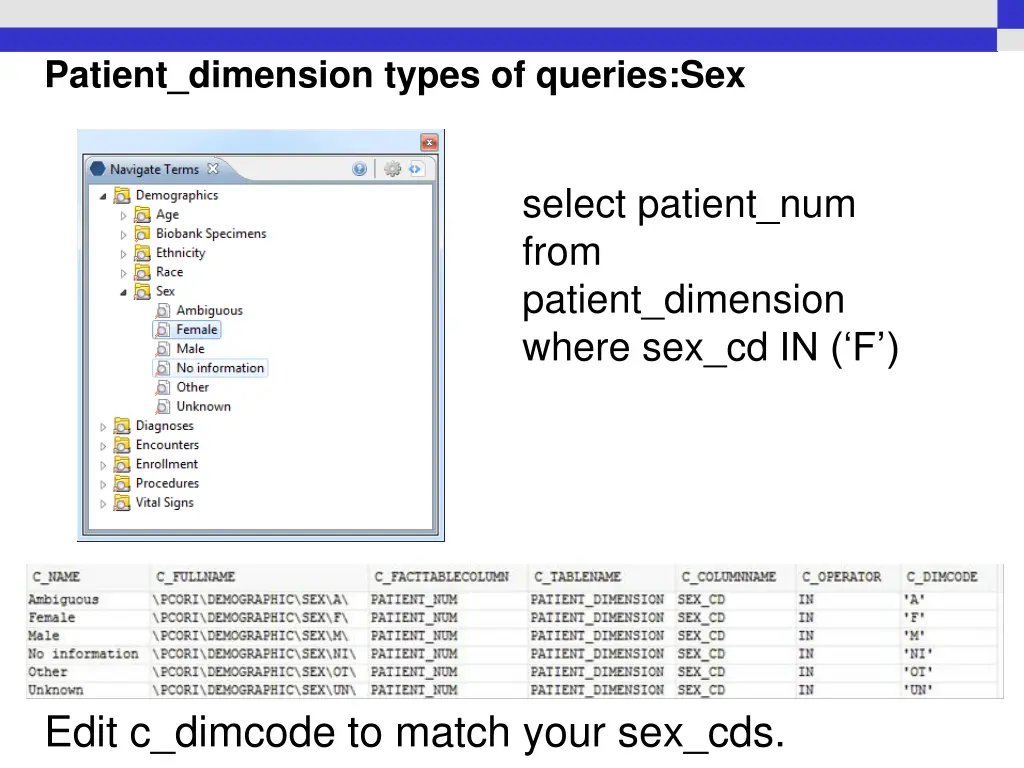 patient dimension types of queries sex