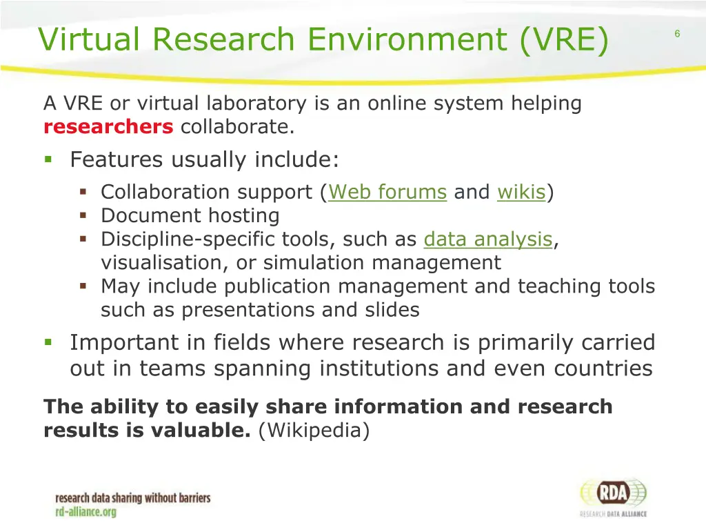 virtual research environment vre