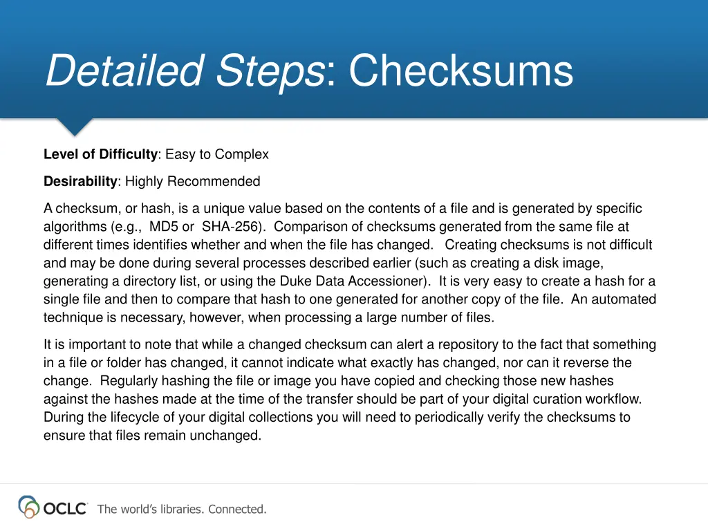 detailed steps checksums