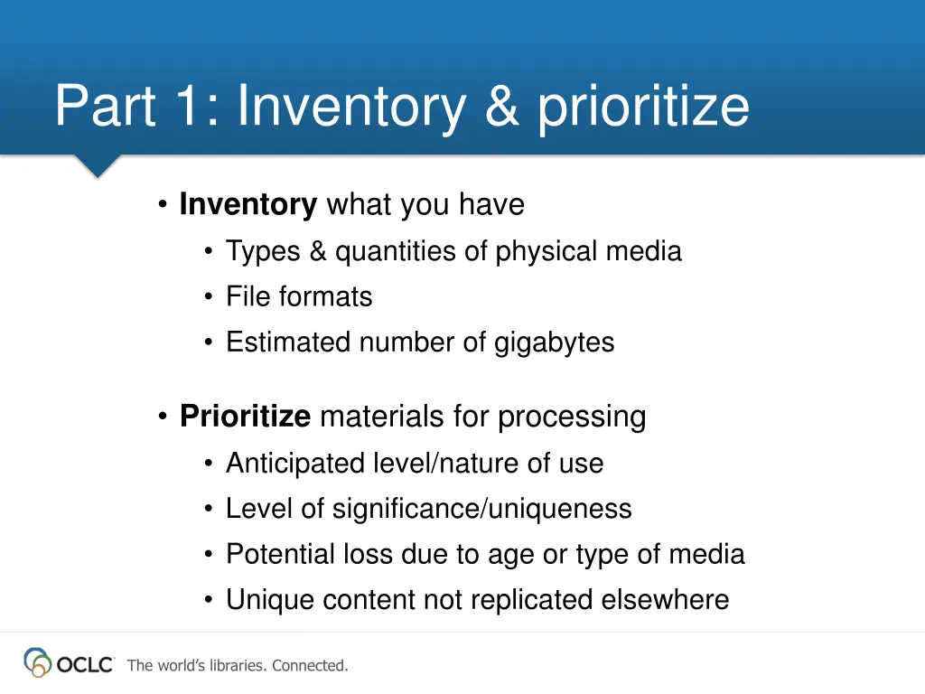 part 1 inventory prioritize