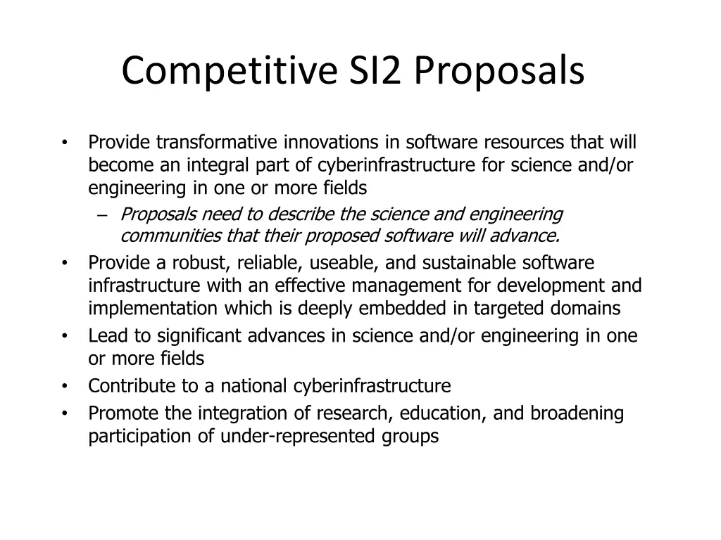 competitive si2 proposals