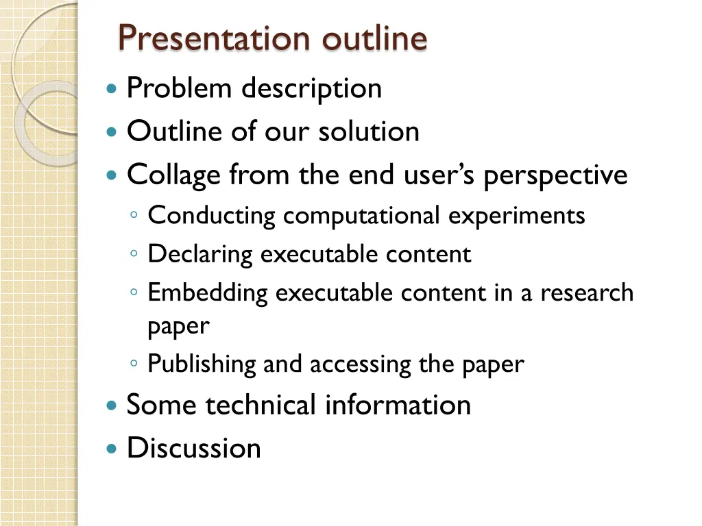 presentation outline problem description outline
