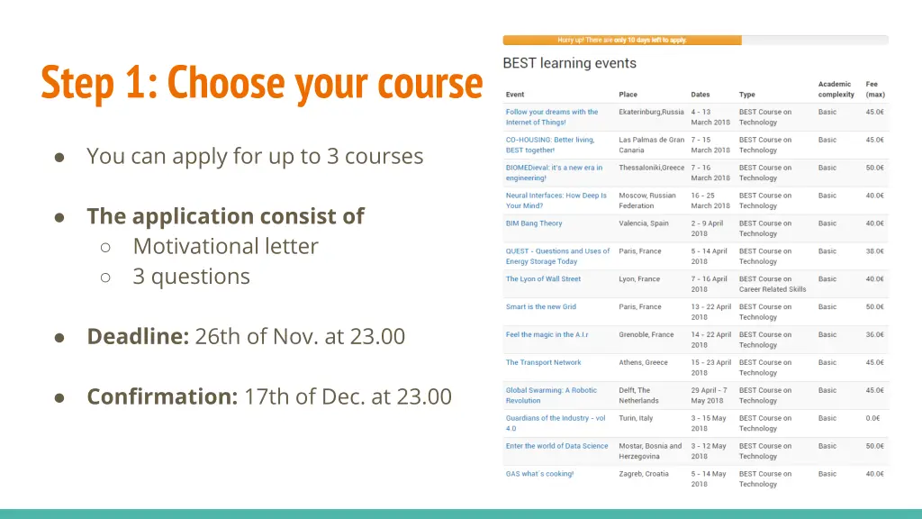 step 1 choose your course