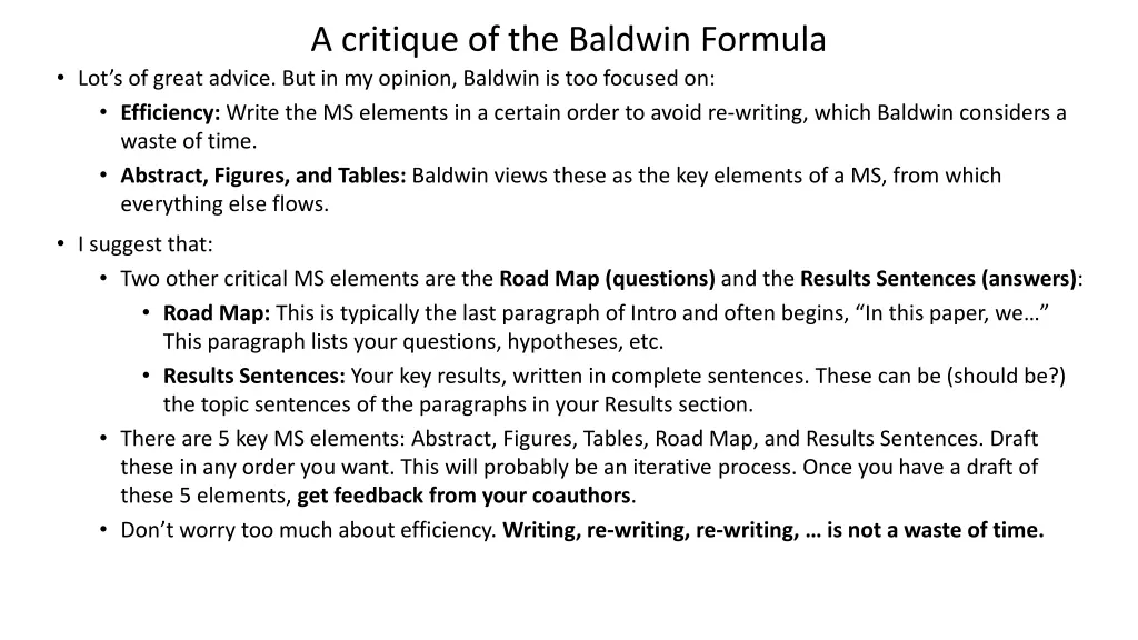 a critique of the baldwin formula lot s of great