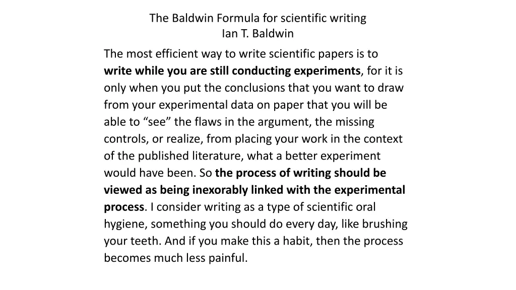 the baldwin formula for scientific writing