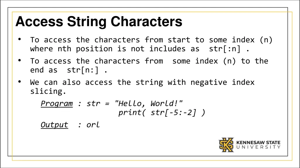 access string characters to access the characters