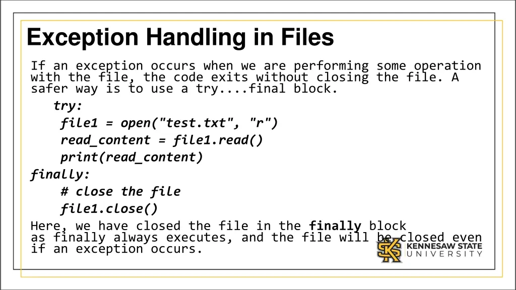 exception handling in files