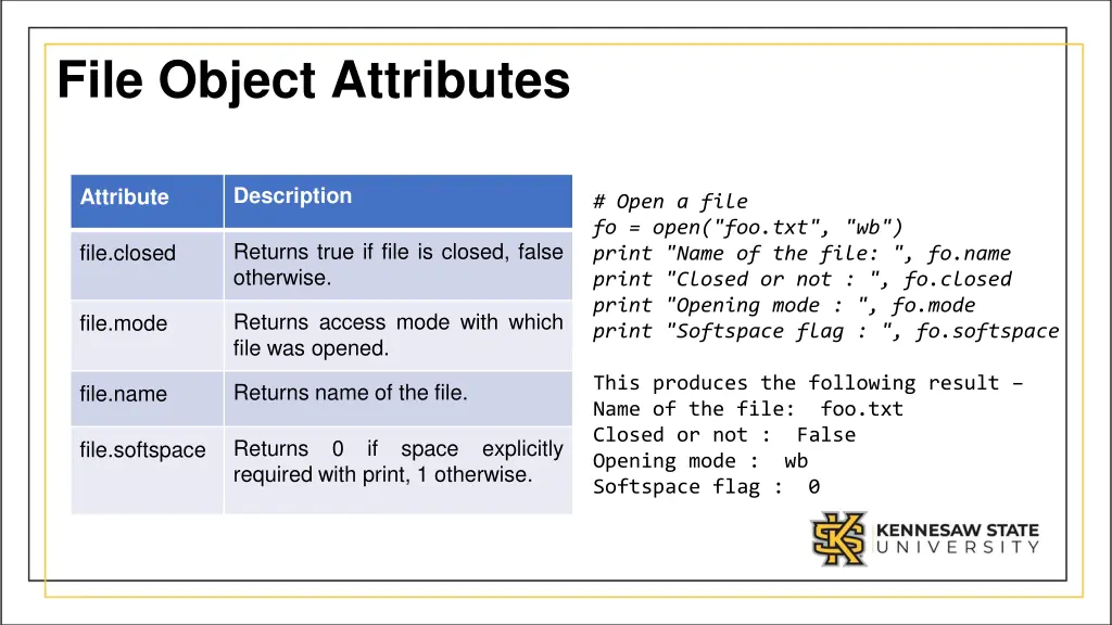 file object attributes