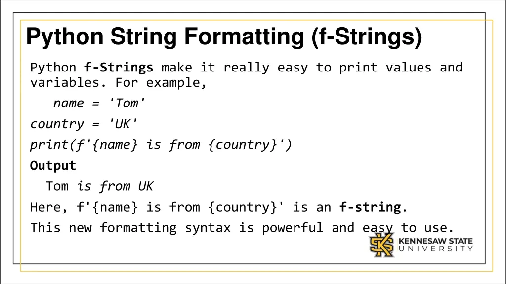 python string formatting f strings