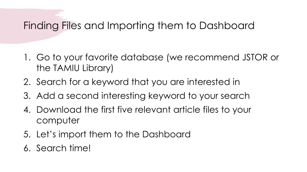 finding files and importing them to dashboard