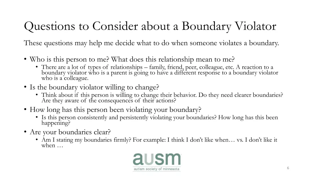 questions to consider about a boundary violator