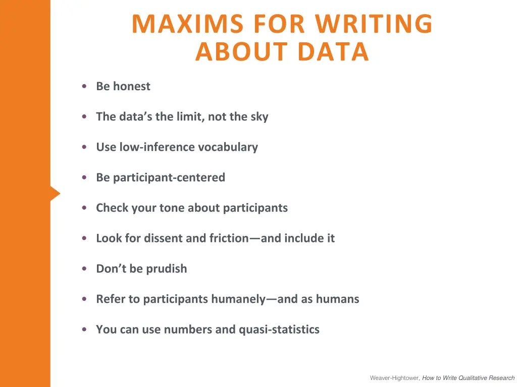 maxims for writing about data