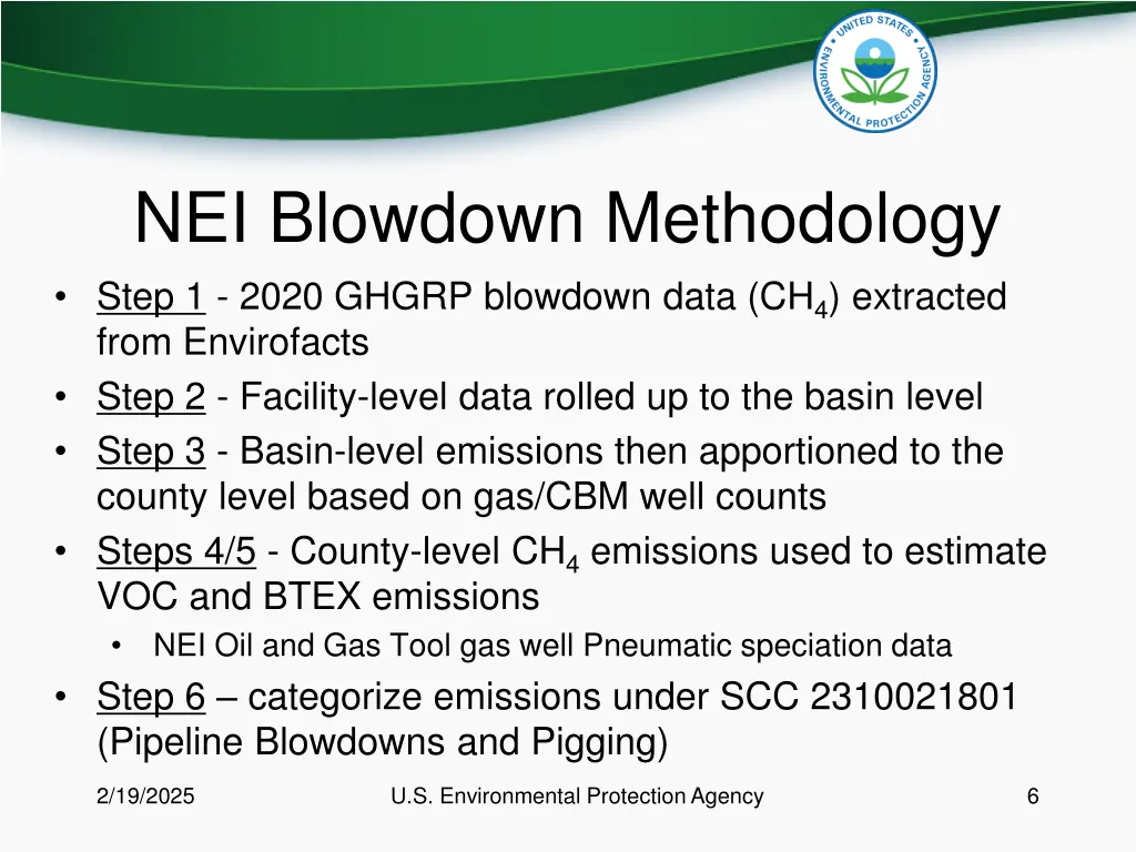 nei blowdown methodology step 1 2020 ghgrp